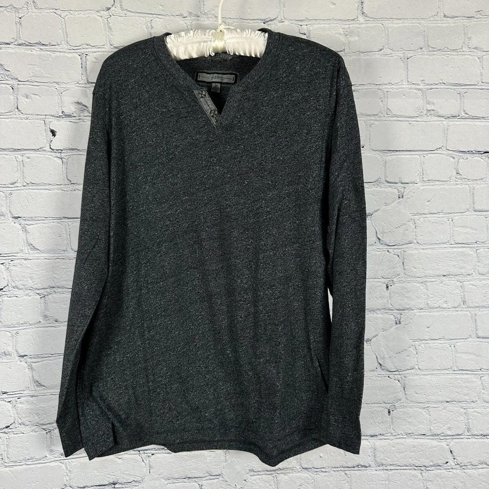 pd&c Men's Long Sleeve 2 Faux Button Henley Shirt, Size Medium, Color Gray